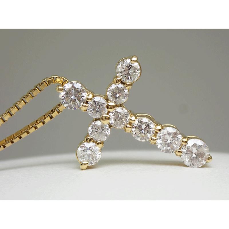 K18 ゴールド YG ダイヤモンド クロス ネックレス D1.00ct 上質