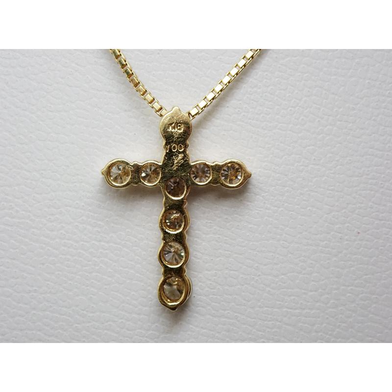 K18 ゴールド YG ダイヤモンド クロス ネックレス D1.00ct 上質 