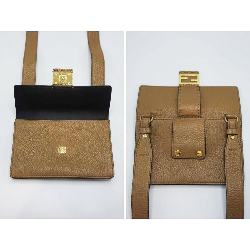 美品】FENDI フェンディ バゲットスリムクラッチ ブラウンカーフレザー