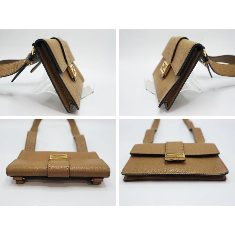 美品】FENDI フェンディ バゲットスリムクラッチ ブラウンカーフレザー