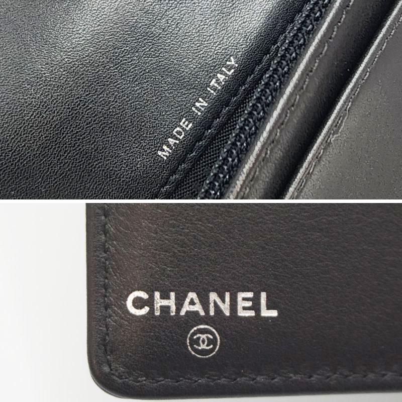 新品】シャネル CHANEL 二つ折り長財布 ウォレット レザー 黒 ブラック