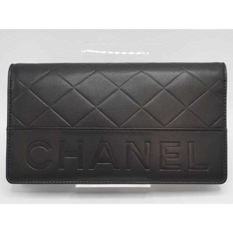 新品】シャネル CHANEL 二つ折り長財布 ウォレット レザー 黒 ブラック