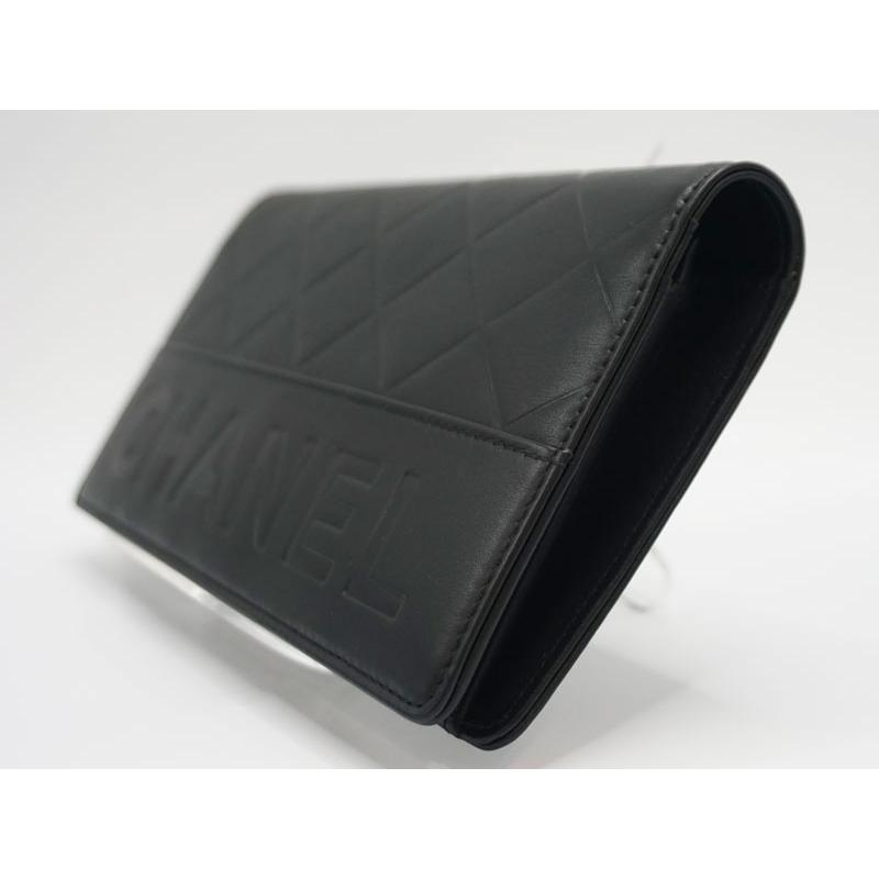 新品】シャネル CHANEL 二つ折り長財布 ウォレット レザー 黒 ブラック 