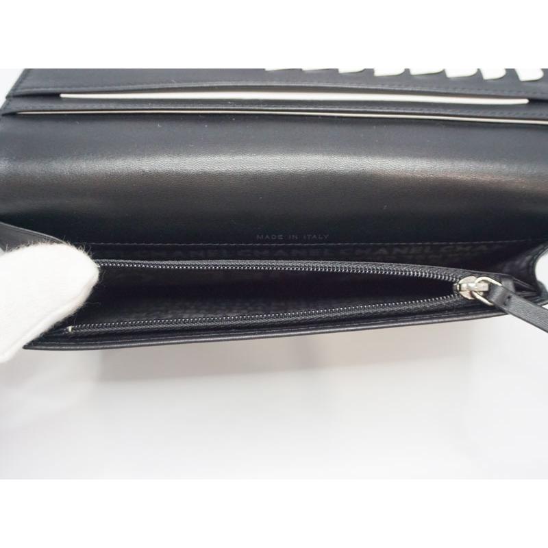 新品】シャネル CHANEL 二つ折り長財布 ウォレット レザー 黒 ブラック
