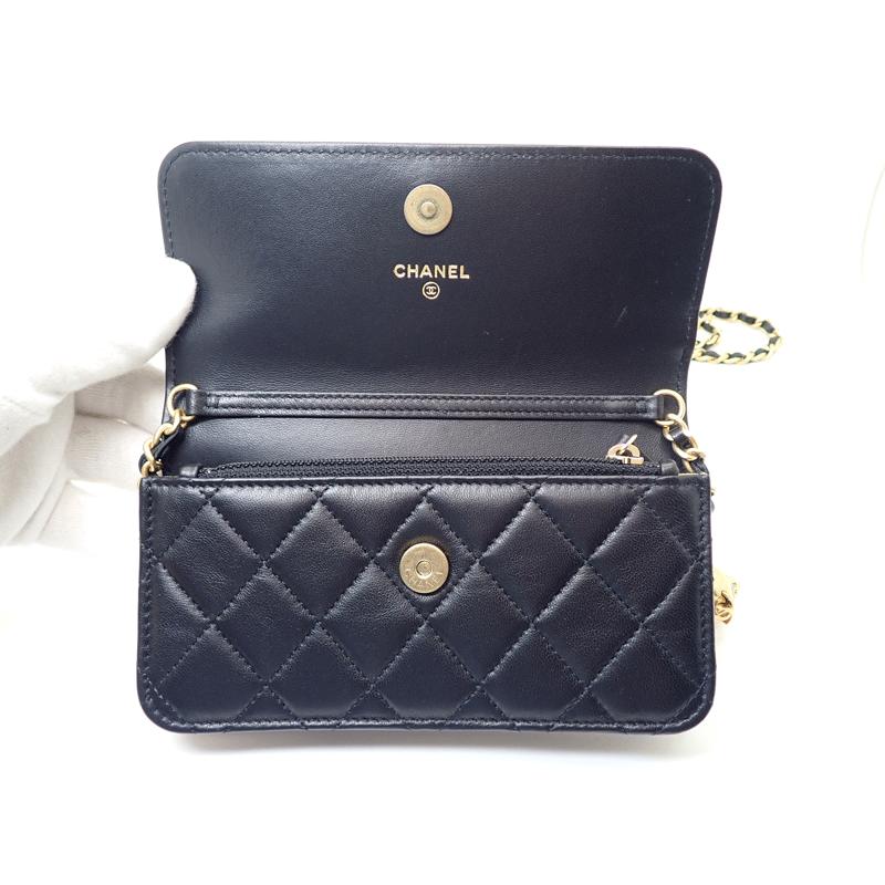 未使用 展示品】シャネル CHANEL ラムスキン ミニ チェーンウォレット