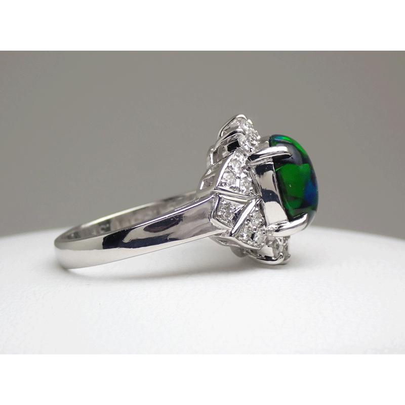 クレサンベール 再結晶ブラックオパール リング 1.36ct ダイヤモンド
