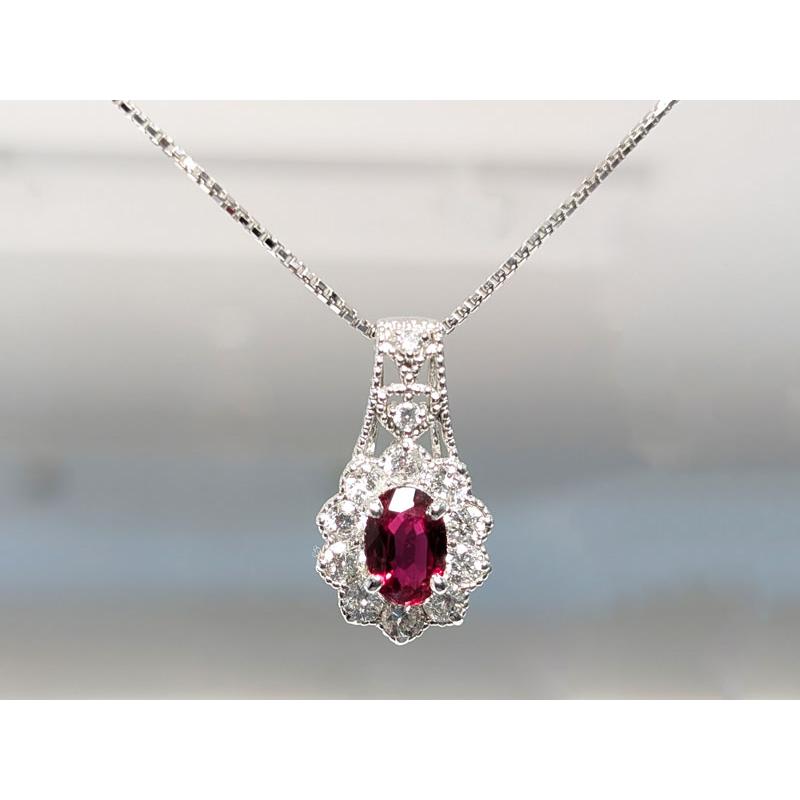 極上】ルビー/ダイヤモンド ネックレス Pt850/K18 4.0g