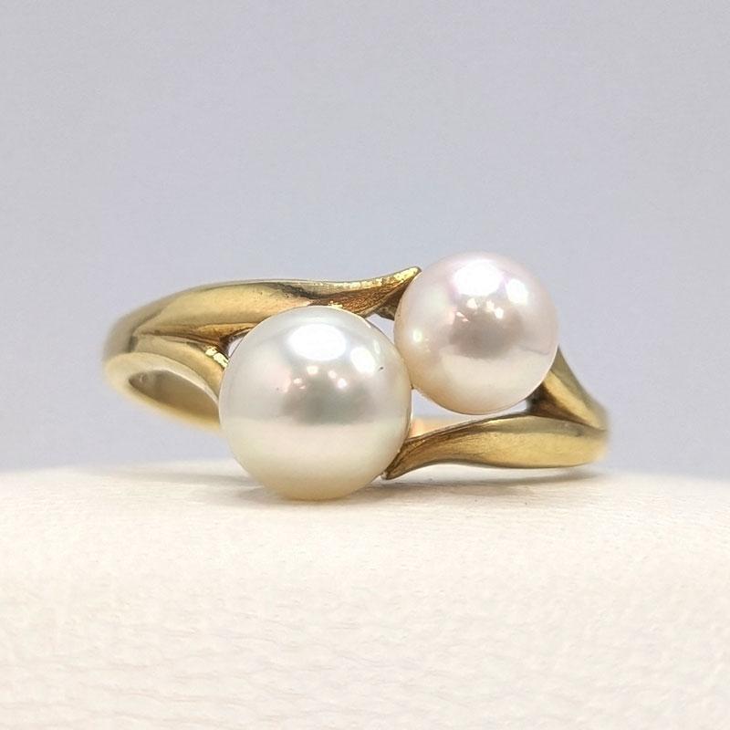 MIKIMOTO（ミキモト） K18 あこや真珠2P 18金リング サイズ＃9号 美品
