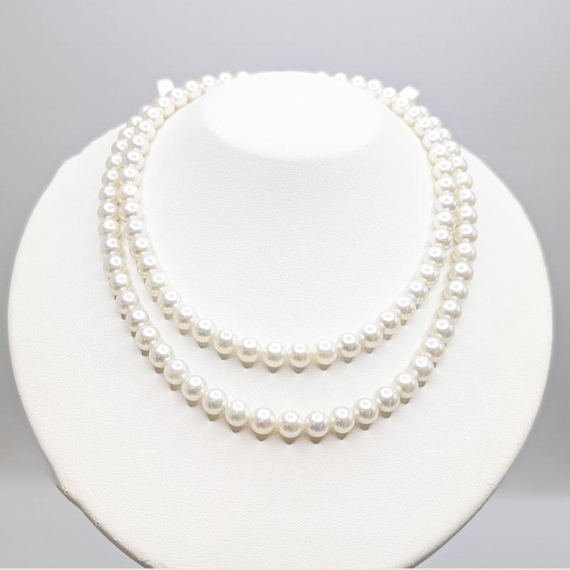 パールネックレス 7.5〜8mm K14WG ♪好きなところで留められるクラスプ
