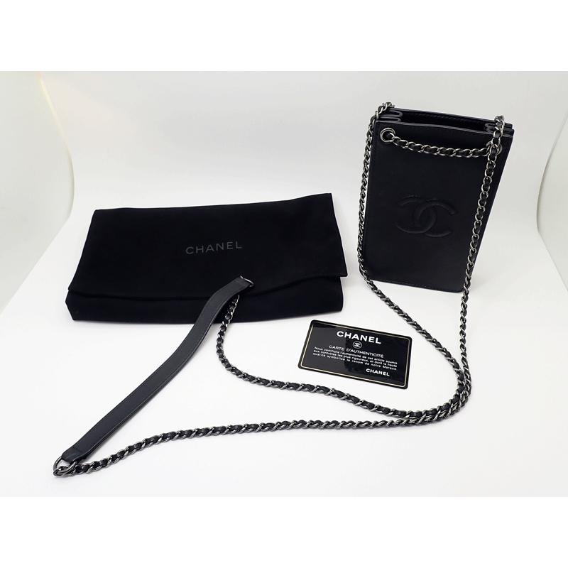 CHANEL シャネル チェーンショルダー ミニポーチ 黒 カーフ マット
