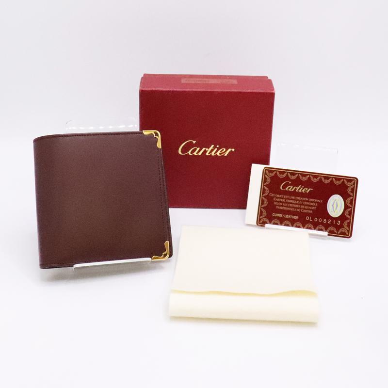 美品 CARTIER カルティエ L3000451-ED 二つ折り財布 マストドゥカルティエ 財布 ウォレット マストライン  ワインレッド ゴルドー カーフ ユニセックス Cartier（カルティエ） マストドゥカルティエ L3000451 ボルドー 二