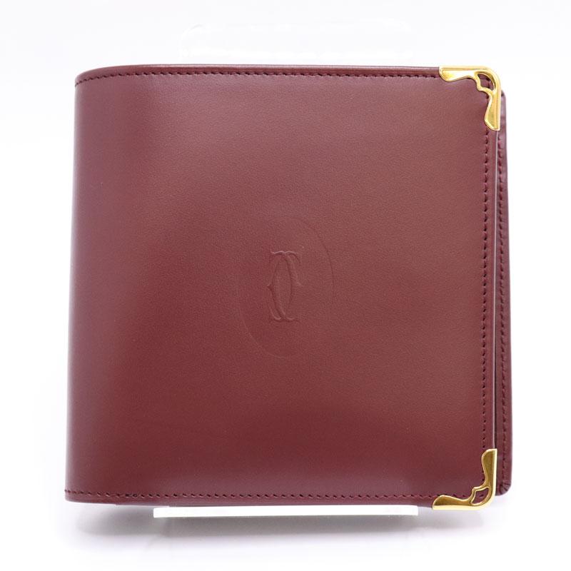 美品 CARTIER カルティエ L3000451-ED 二つ折り財布 マストドゥカルティエ 財布 ウォレット マストライン  ワインレッド ゴルドー カーフ ユニセックス Cartier（カルティエ） マストドゥカルティエ L3000451 ボルドー 二