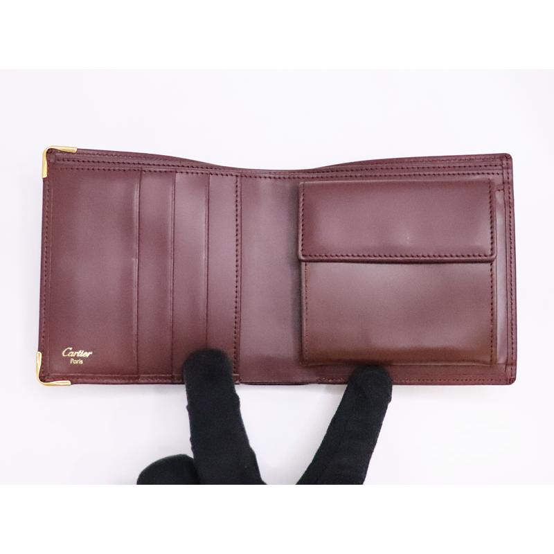 美品 CARTIER カルティエ L3000451-ED 二つ折り財布 マストドゥカルティエ 財布 ウォレット マストライン  ワインレッド ゴルドー カーフ ユニセックス Cartier（カルティエ） マストドゥカルティエ L3000451 ボルドー 二