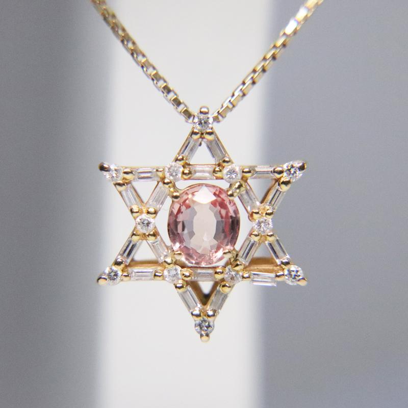 K18 天然ダイヤモンド付 天然パパラチアサファイア ネックレス PS1