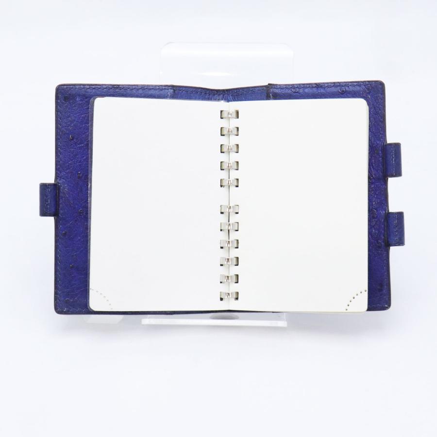HERMES エルメス ミニ アジェンダカバー オーストリッチ 手帳カバー 〇M刻印 ブルー シャープペン付き デュポン 中古 送料無料！！