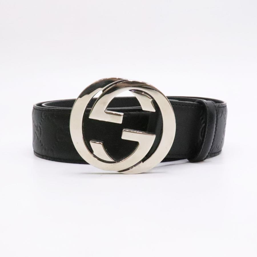 GUCCI インターロッキングG ベルト レザー ブラック 411924 GUCCI（グッチ） インターロッキングG バックル付き レザー ベルト
