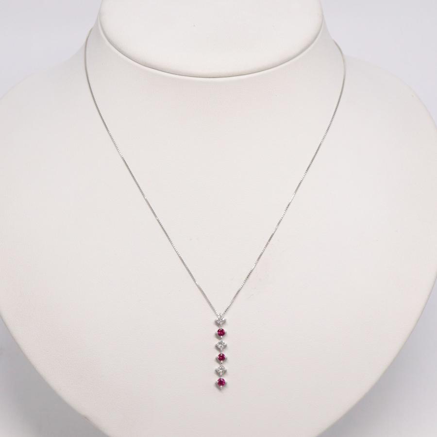 Pt850/900 ダイヤモンド ルビー ネックレス 0.27ct 0.34ct 重量約3.2g 