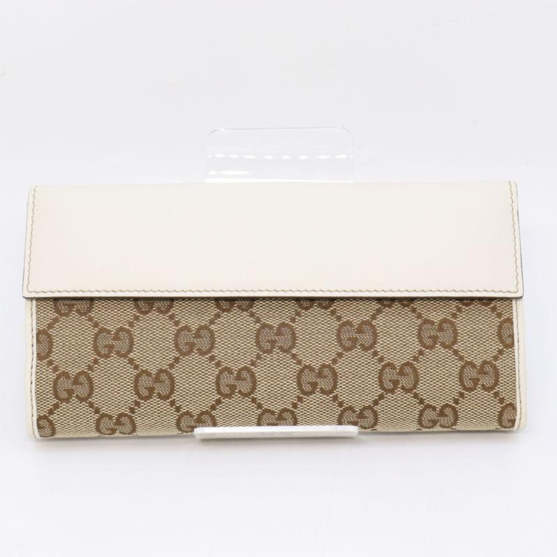 グッチ GGキャンバス Wホック 長財布 203550 ホワイト ベージュ キャンバス レザー レディース GUCCI 【中古】 未使用展示品】 GUCCI グッチ GGキャンバス Wホック 長財布 203550