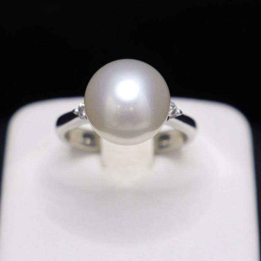 Pt900 ダイヤモンド付パールリング 南洋真珠 約11.5mm D0.10ct ＃14号