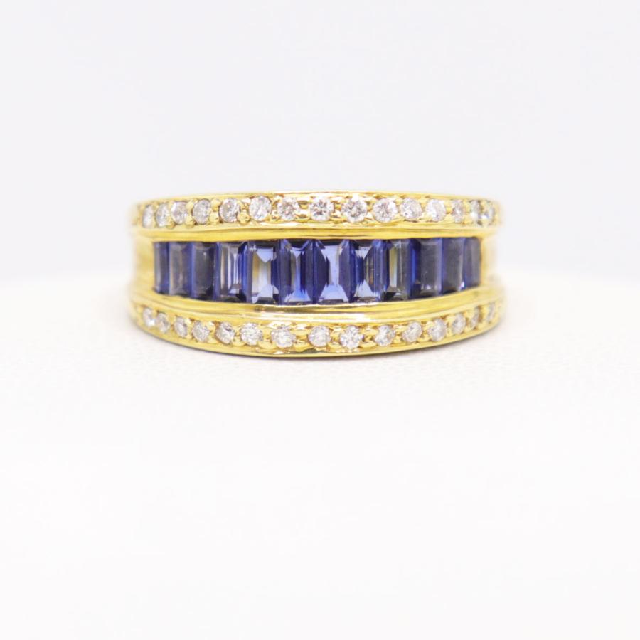 K18 サファイア ダイヤモンド リング S1.12ct D0.23ct 重量約6.3g 日本 