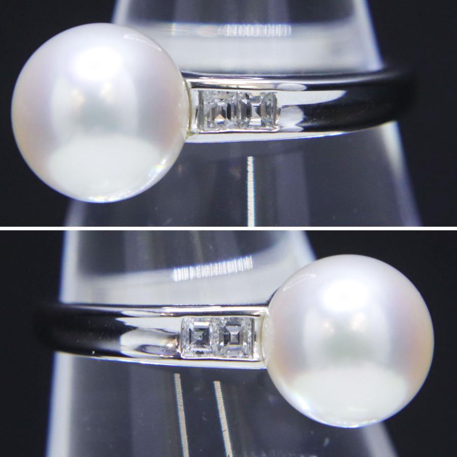 Pt900 ダイヤモンド付 パールリング あこや真珠 9.5mm D0.22ct 重量約
