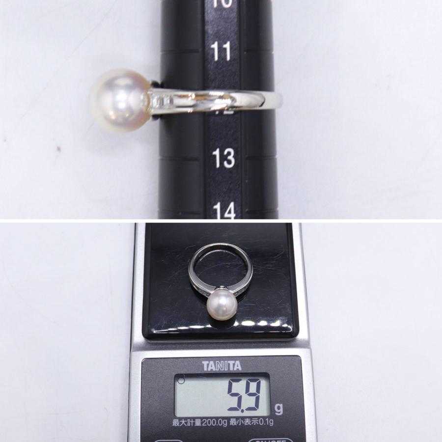 Pt900 ダイヤモンド付 パールリング あこや真珠 9.5mm D0.22ct 重量約