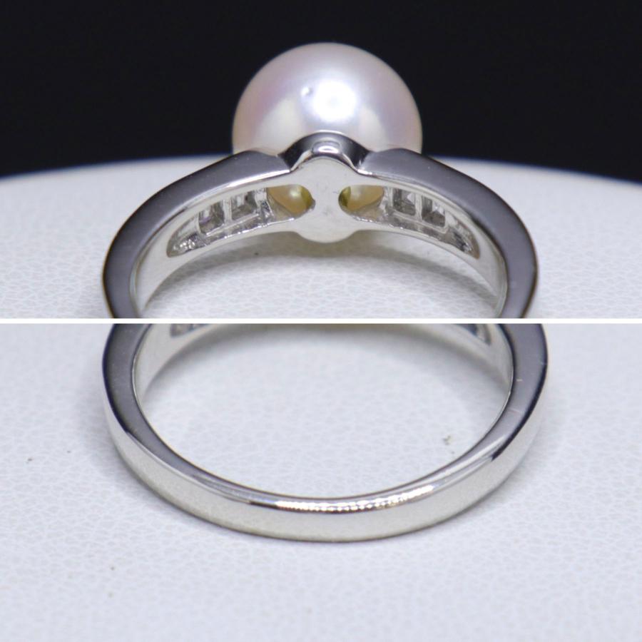 Pt900 ダイヤモンド付 パールリング あこや真珠 9.5mm D0.22ct 重量約