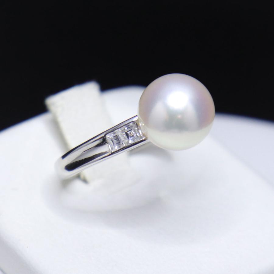 Pt900 ダイヤモンド付 パールリング あこや真珠 9.5mm D0.22ct