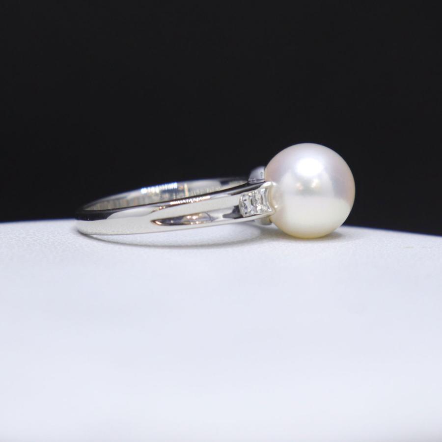 Pt900 ダイヤモンド付 パールリング あこや真珠 9.5mm D0.22ct 重量約
