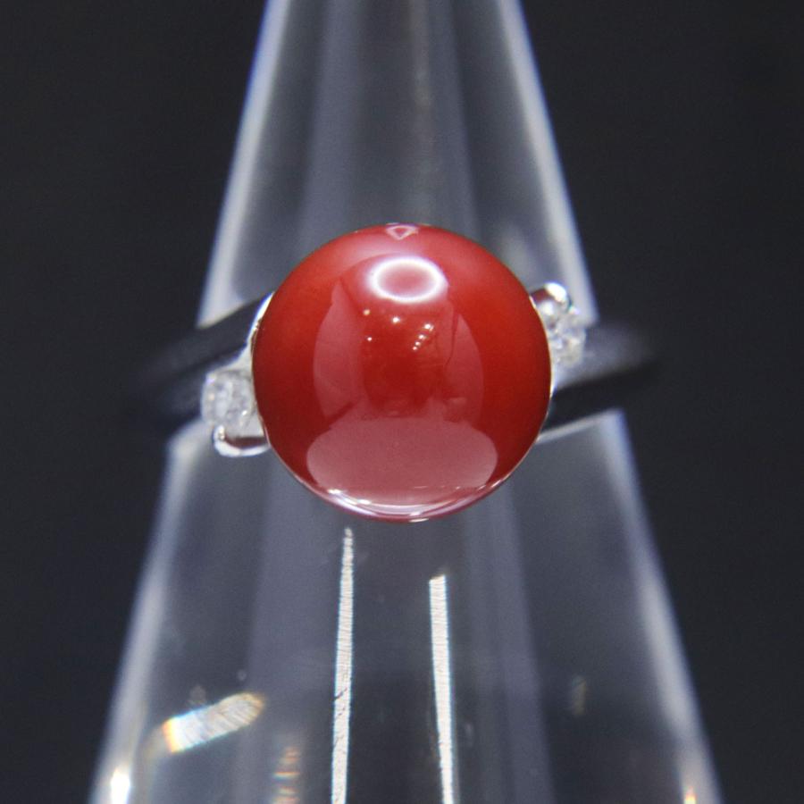 Pt900 プラチナ 珊瑚 ダイヤモンド リング サンゴ 約10.8mm 0.14ct 約 