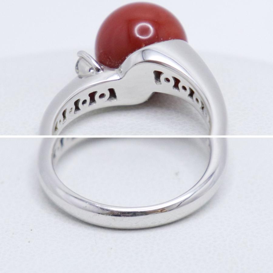 Pt900 プラチナ 珊瑚 ダイヤモンド リング サンゴ 約10.8mm 0.14ct 約 