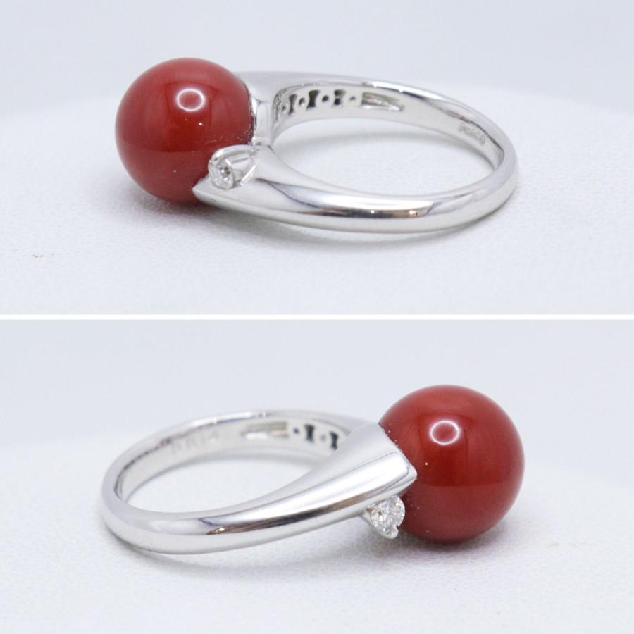 Pt900 プラチナ 珊瑚 ダイヤモンド リング サンゴ 約10.8mm 0.14ct 約 