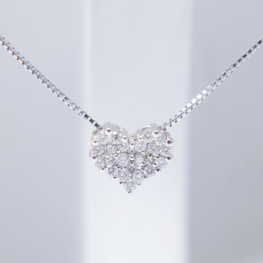 K18 WG ダイヤモンド ハート ネックレス ダイヤ 0.30ct 重量約2.7g 長