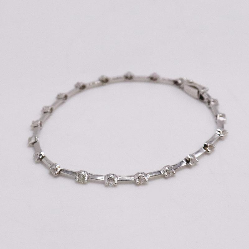 K18WG ダイヤ ブレスレット D1.00ct 手首周り17.5cm 重量7.1g 金 