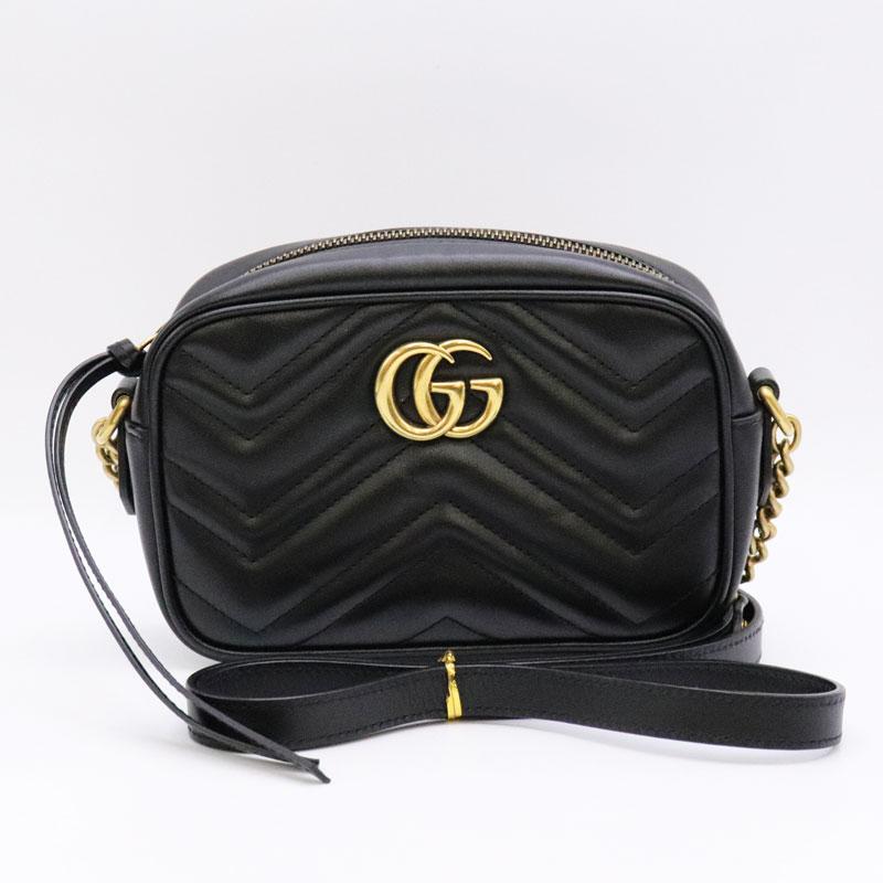 グッチ GUCCI GGマーモント キルティング ミニバッグ ショルダーバッグ バッグ ファブリック レザー レディース ブラック系 448065 【中古】 グッチ GGマーモント キルティング スモールショルダーバッグ ブラック
