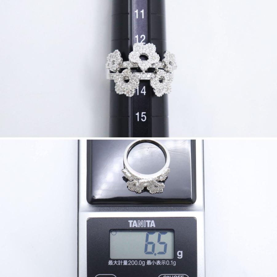 K18 WG フラワーモチーフ ダイヤモンド リング ダイヤ 0.46ct 重量約 