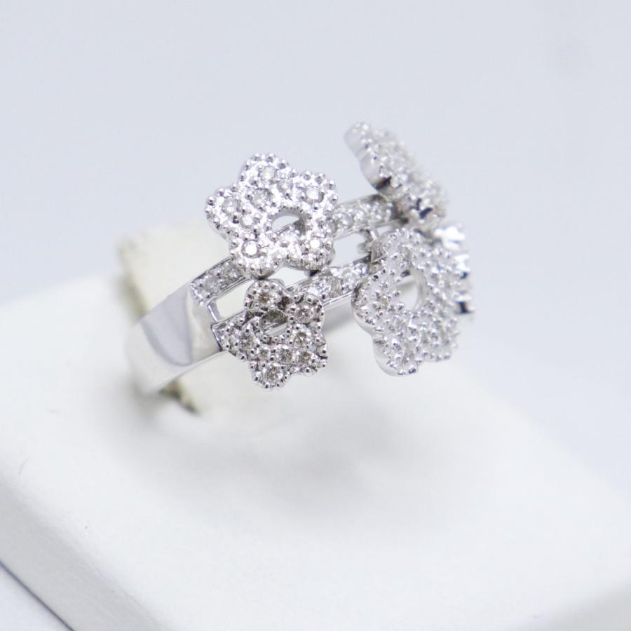 K18 WG フラワーモチーフ ダイヤモンド リング ダイヤ 0.46ct 重量約 