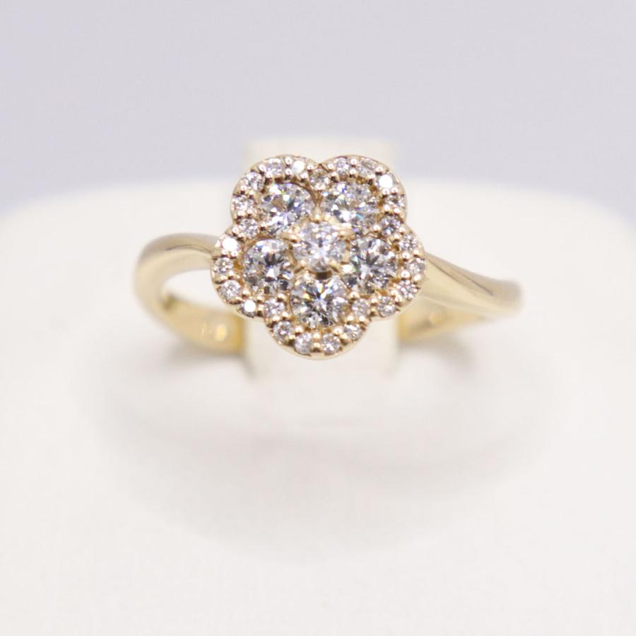 K18 フラワーモチーフ ダイヤモンド リング ダイヤ 0.50ct 重量3.7g 