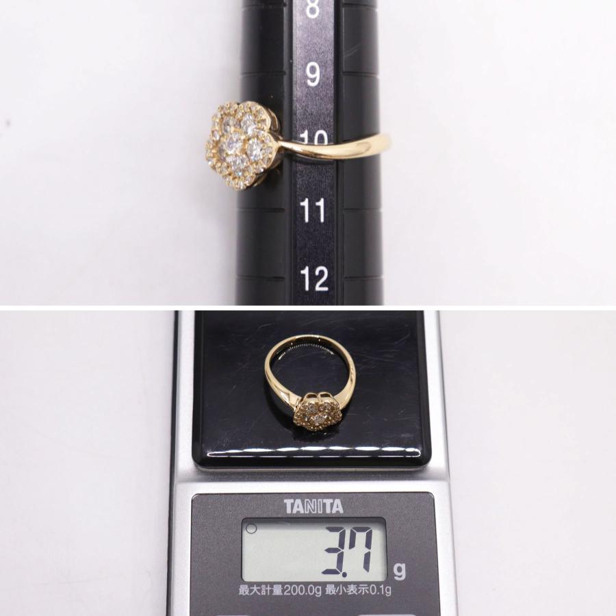 K18 フラワーモチーフ ダイヤモンド リング ダイヤ 0.50ct 重量3.7g 