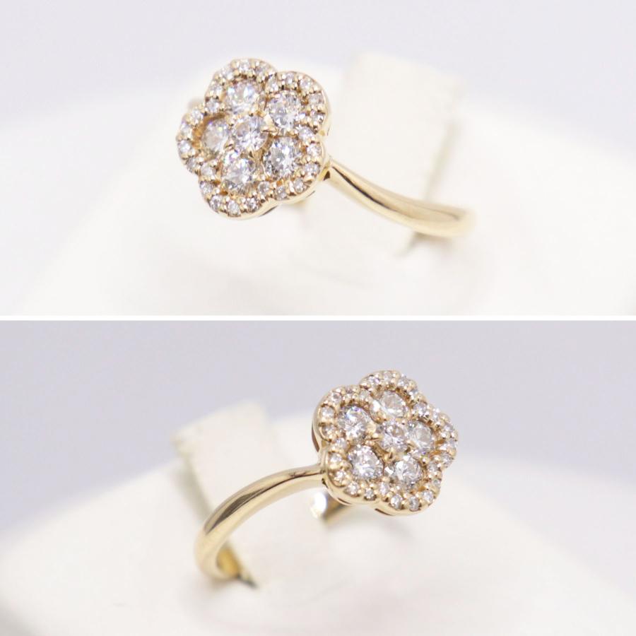 K18 フラワーモチーフ ダイヤモンド リング ダイヤ 0.50ct 重量3.7g 
