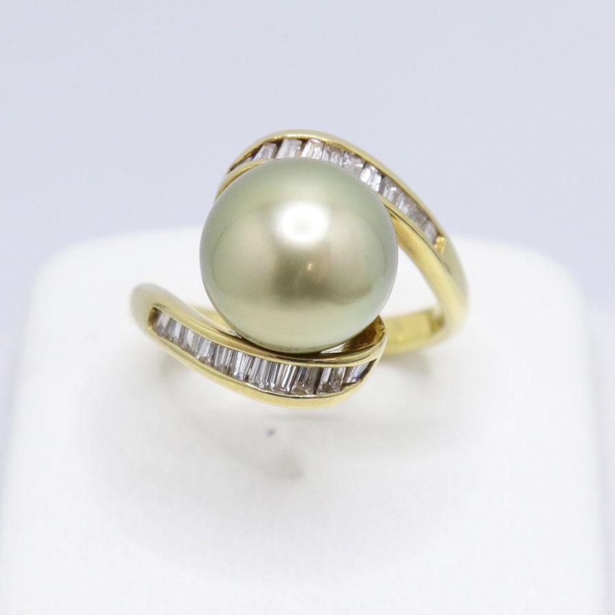 K18 ダイヤモンド付 パール リング 南洋真珠 約11.4mm ダイヤ 0.49ct