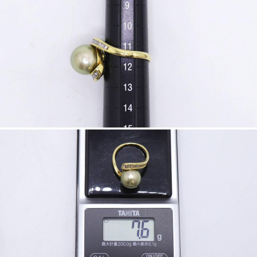 K18 ダイヤモンド付 パール リング 南洋真珠 約11.4mm ダイヤ 0.49ct 