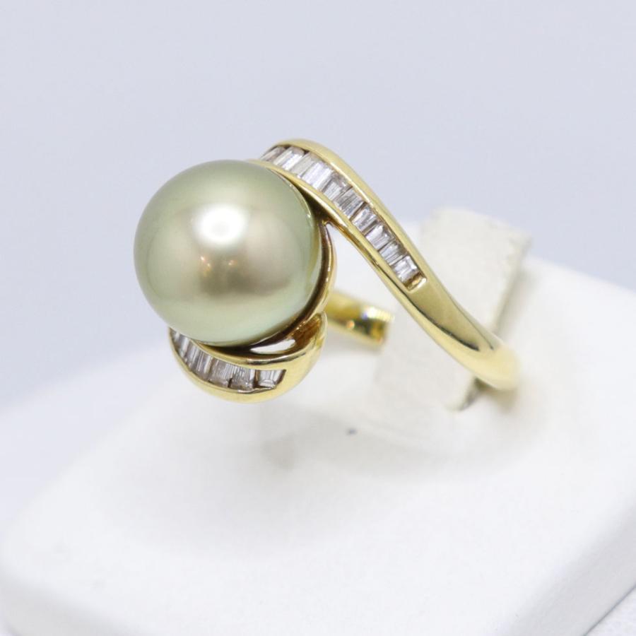 K18 ダイヤモンド付 パール リング 南洋真珠 約11.4mm ダイヤ 0.49ct 