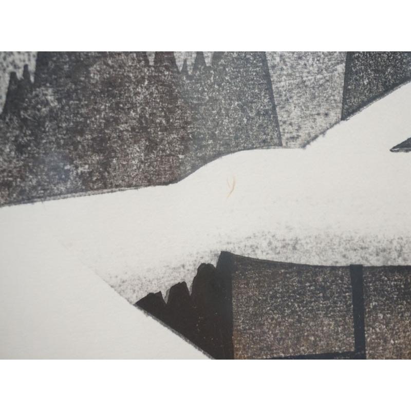 真作保証 斎藤清の木版画 1992 会津の冬(96)【三島町・間方】美品 限定