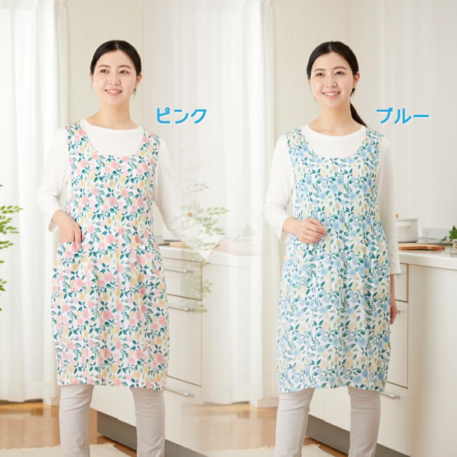 チュニック エプロン レディース Aライン 花柄 プリーツ ポケット付き