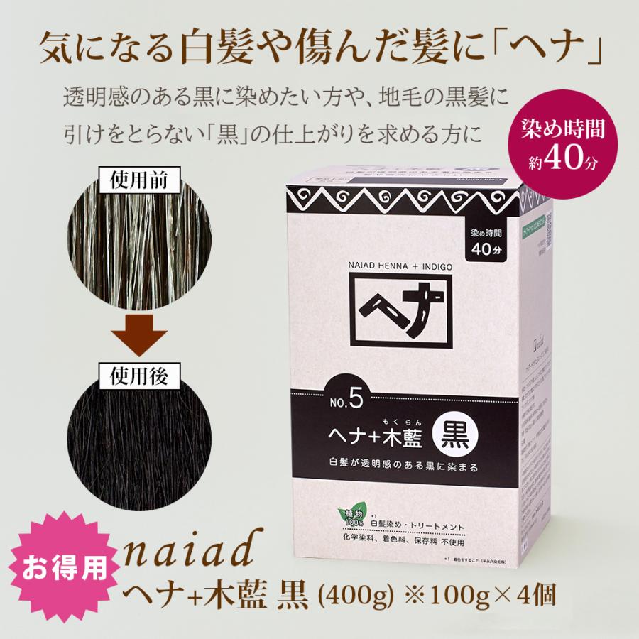 naiad へナ+木藍 黒100g×4個 お徳用 白髪染め 白髪染 白髪 しらがぞ