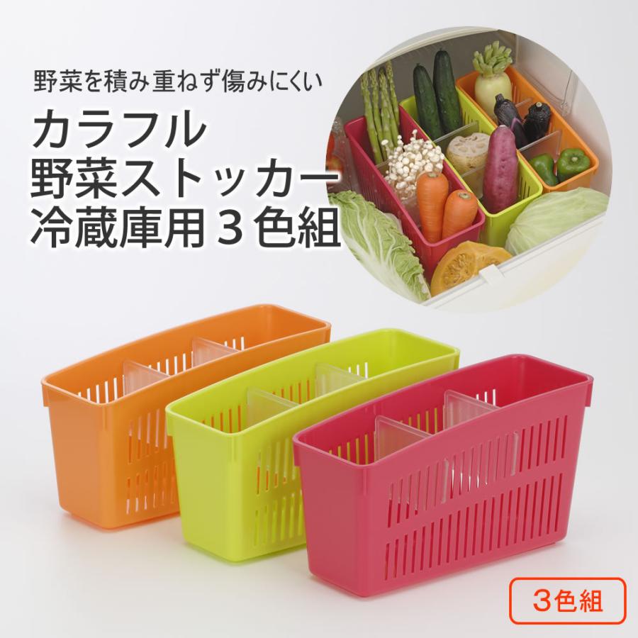 カラフル野菜ストッカー冷蔵庫用3色組 野菜室 立てる収納 収納ケース