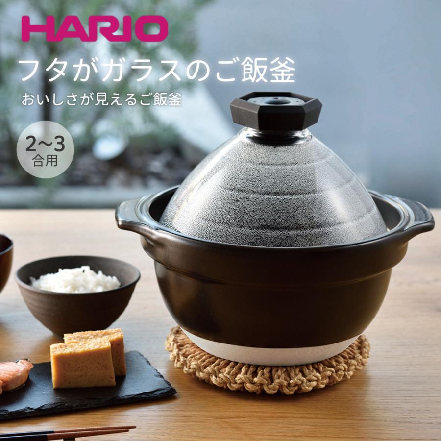 HARIO（ハリオ） フタがガラスのご飯釜2〜3合 GNR-200-B-W 炊飯 土鍋