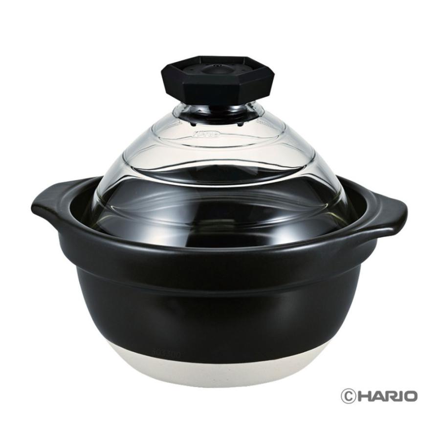 HARIO（ハリオ） フタがガラスのご飯釜2〜3合 GNR-200-B-W 炊飯 土鍋