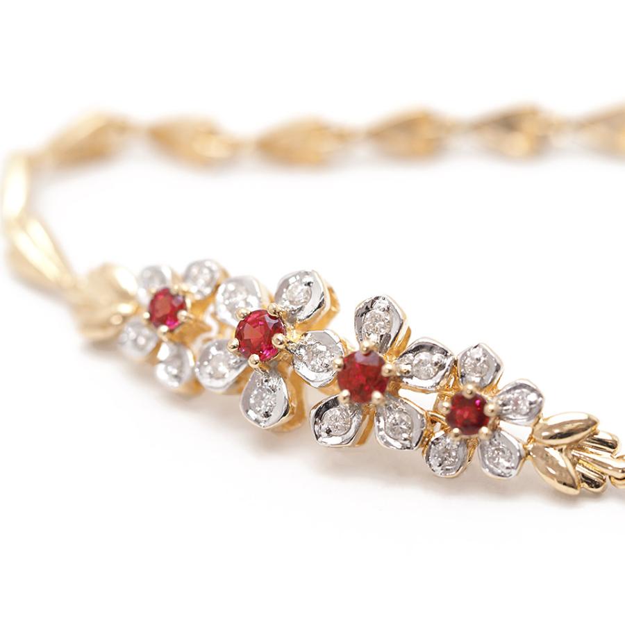 K18YG ルビー ダイヤモンドブレスレット 0.58ct 0.28ct イエロー 